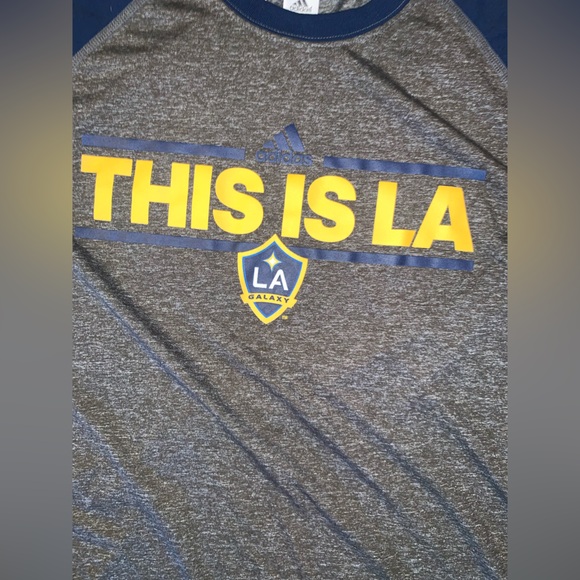 Adidas LA Galaxy This Is LA Athletic MLS Soccer Tee Mens Size L Gray and Navy - Picture 3 of 10
